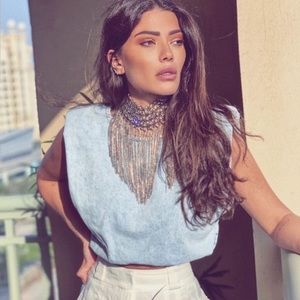 NWT ZARA BLOGGERS FAVORITE SHOULDER PAD DENIM TOP